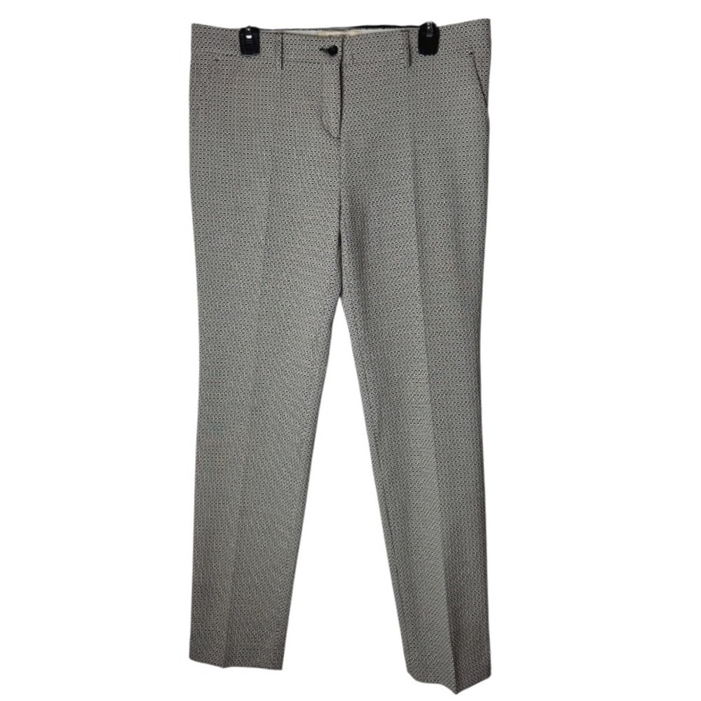 Etro Pants Women 10 Black Ivory Jacquard Geometric‎ Print Trousers Luxury Preppy